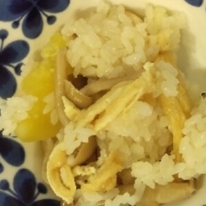 ストウブDe〜さつま芋としめじ ツナの炊き込みご飯